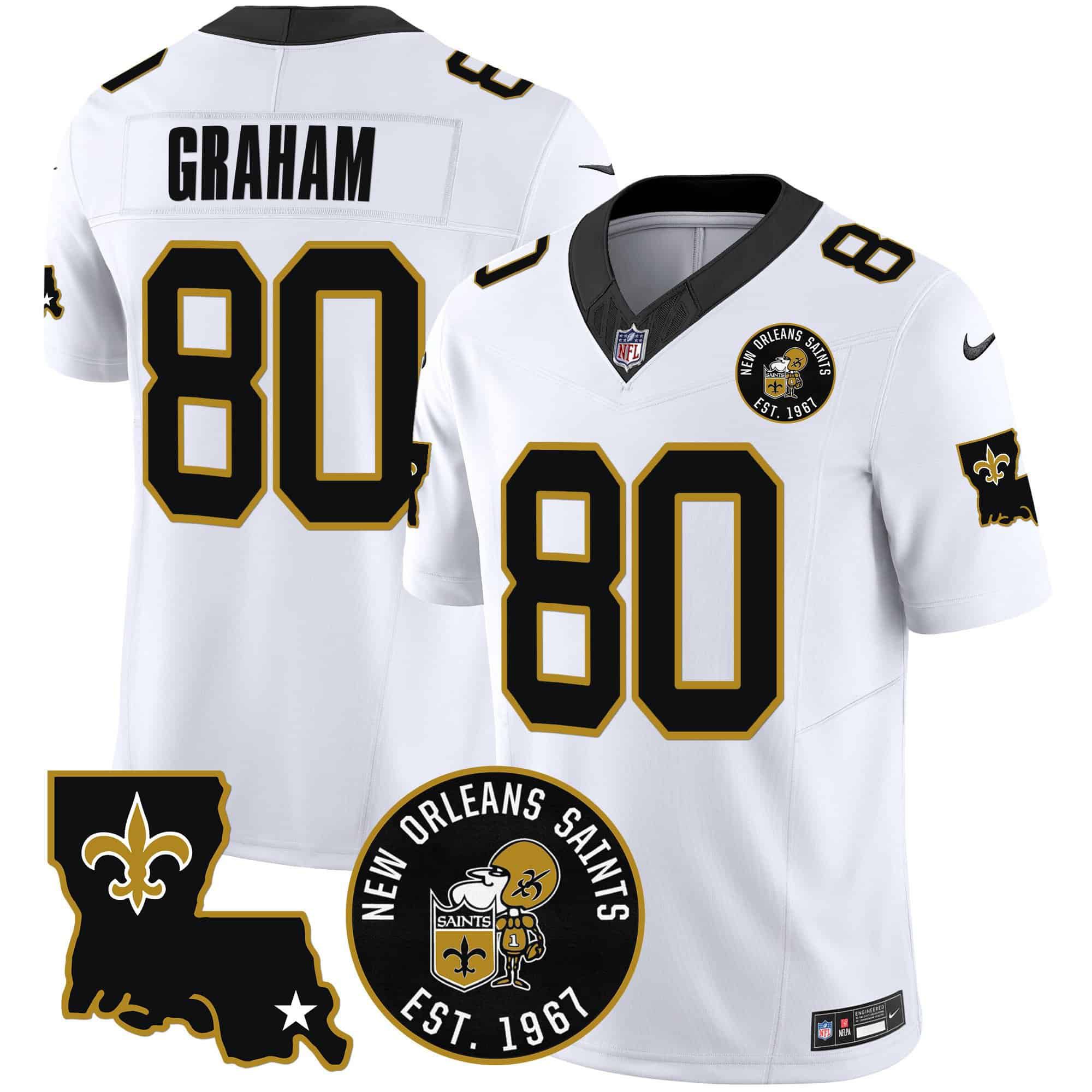 Men New Orleans Saints 80 Graham White 2024 Nike 1967 Patch Vapor Limited NFL Jersey